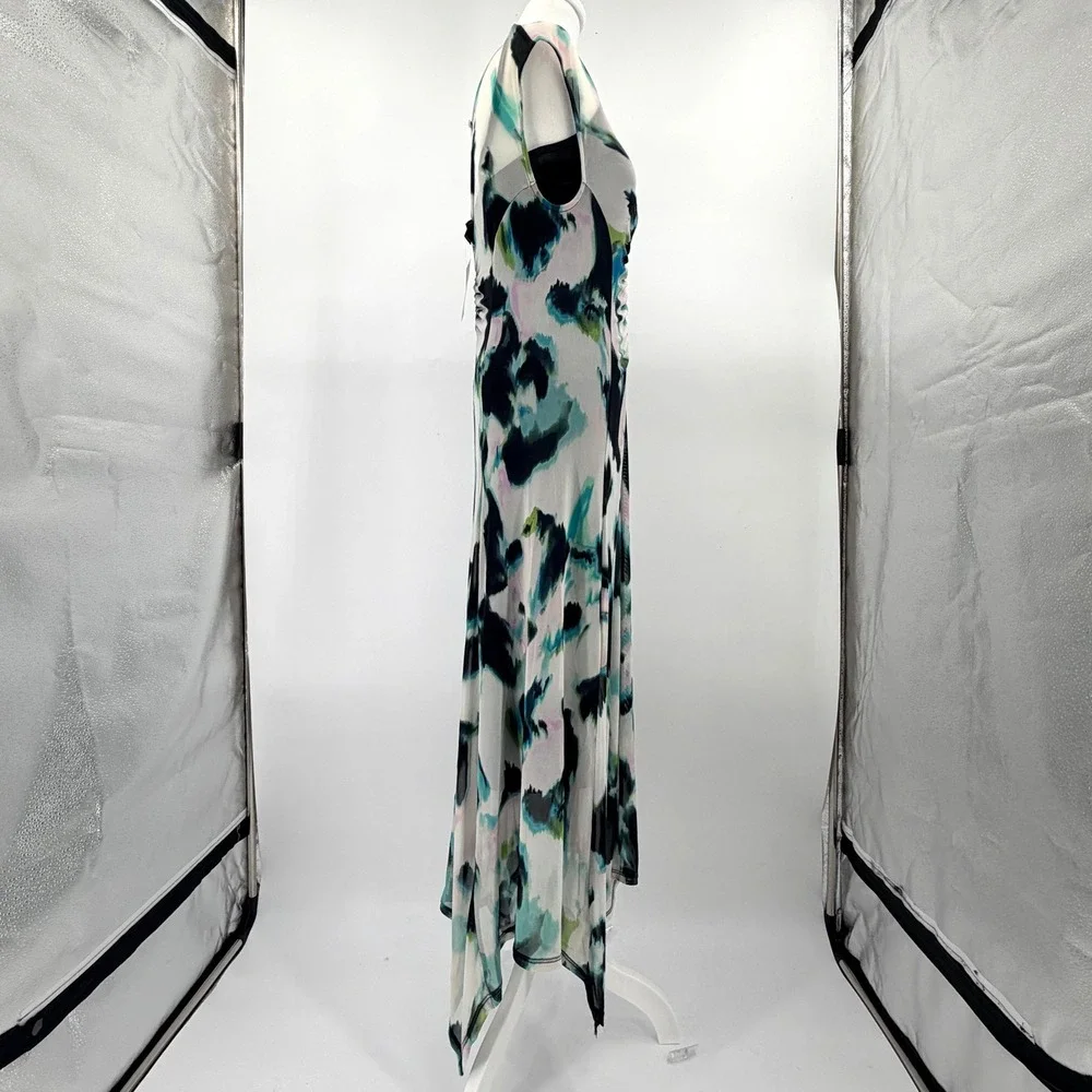 INC Abstract Print V Neck Ruched Midi Dress Women's Small NWT Y2K Fairy